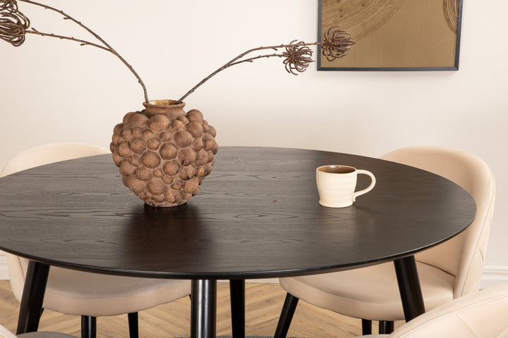 Venture Home Dipp Dining Table - 115cm - Black Veneer / All black legs +Velvet Stitches Chair - Black / Beige Velvet_4