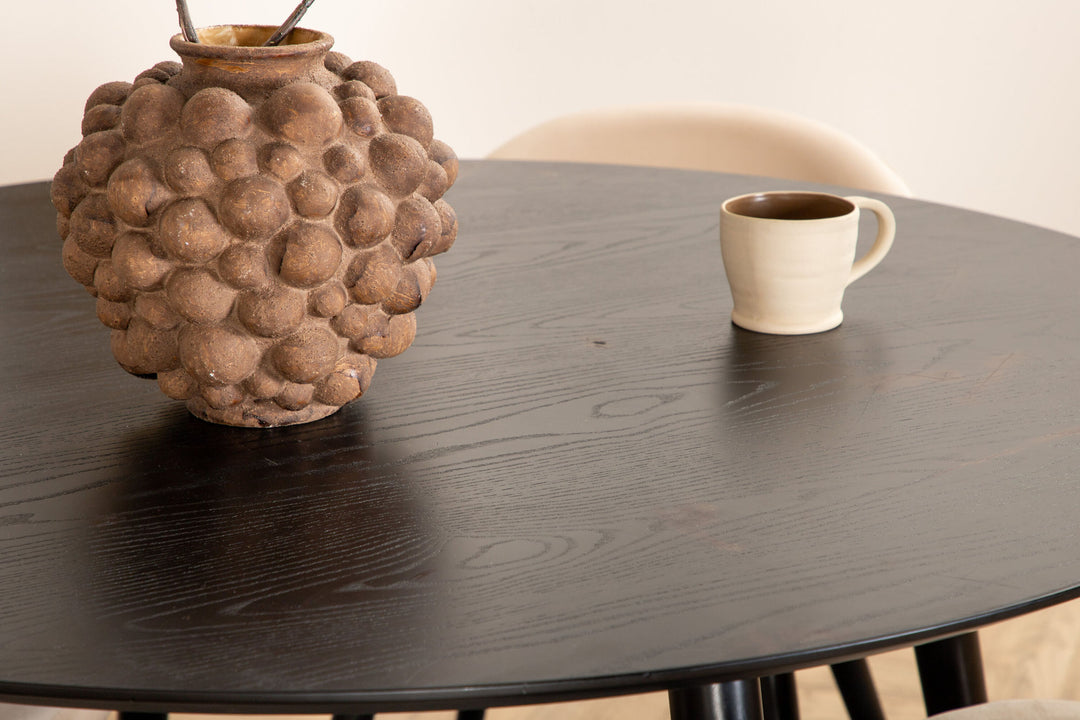 Venture Home Dipp Dining Table - 115cm - Black Veneer / All black legs +Velvet Stitches Chair - Black / Beige Velvet_4