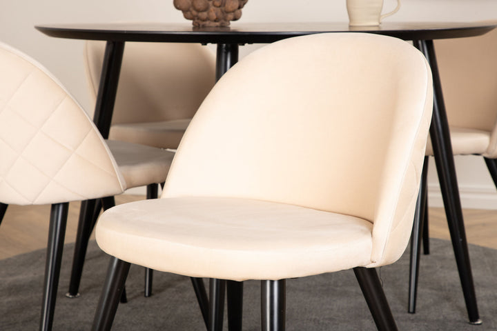 Venture Home Dipp Dining Table - 115cm - Black Veneer / All black legs +Velvet Stitches Chair - Black / Beige Velvet_4
