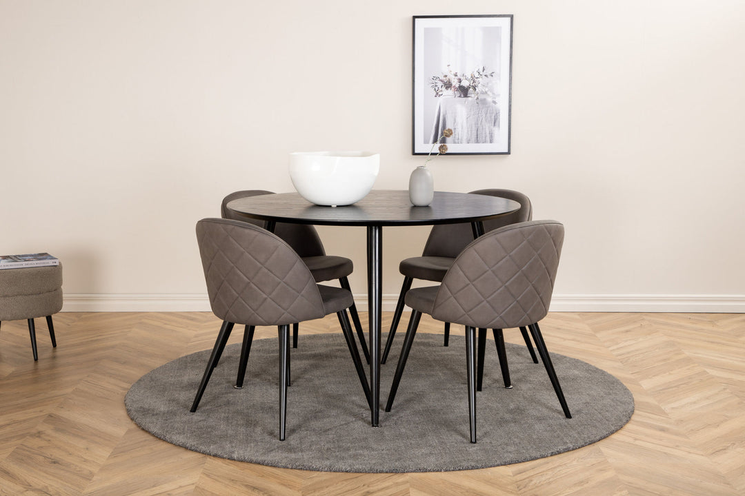 Venture Home Dipp Dining Table - 115cm - Black Veneer / All black legs +Velvet Stitches Chair - Black / Grey Micro Fibre_4