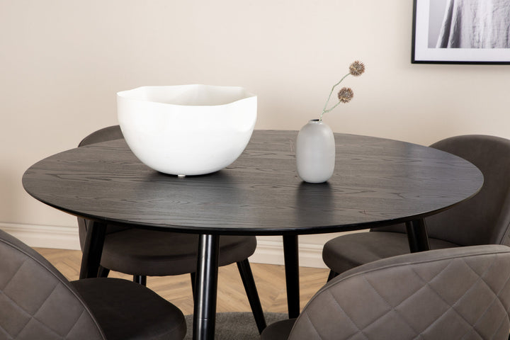 Venture Home Dipp Dining Table - 115cm - Black Veneer / All black legs +Velvet Stitches Chair - Black / Grey Micro Fibre_4