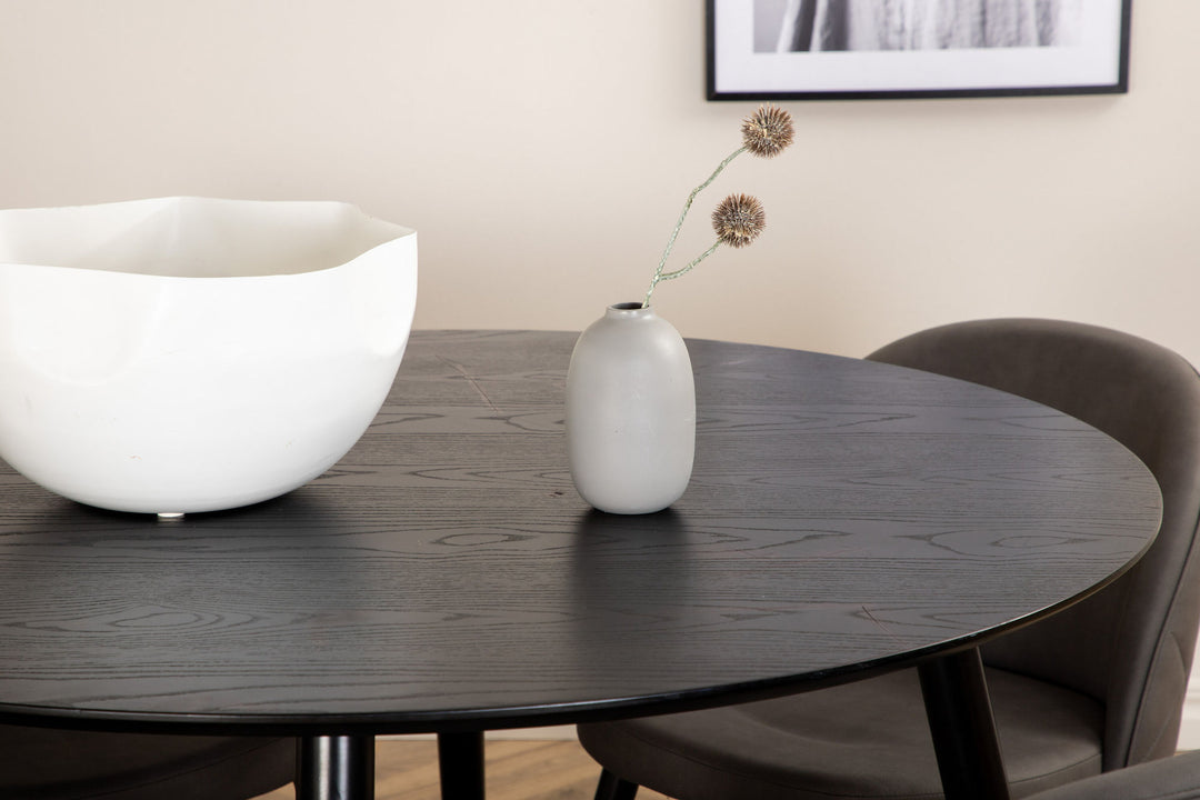 Venture Home Dipp Dining Table - 115cm - Black Veneer / All black legs +Velvet Stitches Chair - Black / Grey Micro Fibre_4