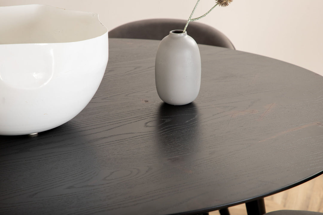 Venture Home Dipp Dining Table - 115cm - Black Veneer / All black legs +Velvet Stitches Chair - Black / Grey Micro Fibre_4