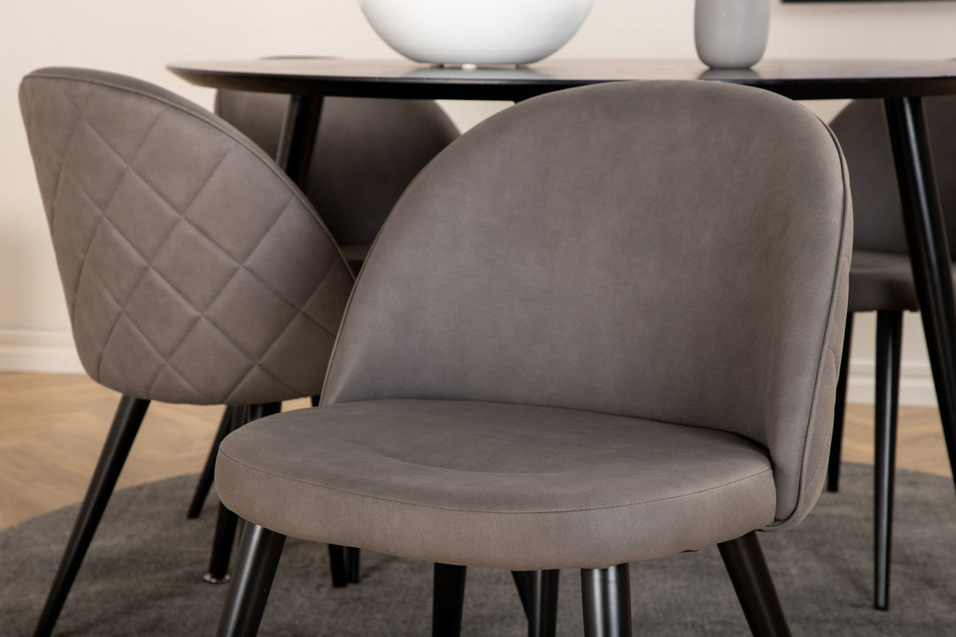 Venture Home Dipp Dining Table - 115cm - Black Veneer / All black legs +Velvet Stitches Chair - Black / Grey Micro Fibre_4