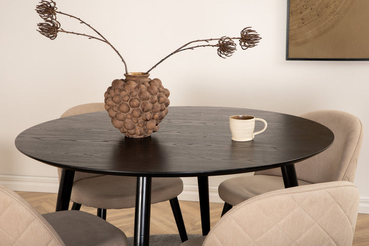Venture Home Dipp Dining Table - 115cm - Black Veneer / All black legs +Velvet Stitches Chair - Black / Beige Fabric (Polyester linen )_4