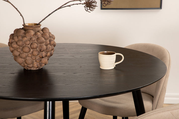 Venture Home Dipp Dining Table - 115cm - Black Veneer / All black legs +Velvet Stitches Chair - Black / Beige Fabric (Polyester linen )_4