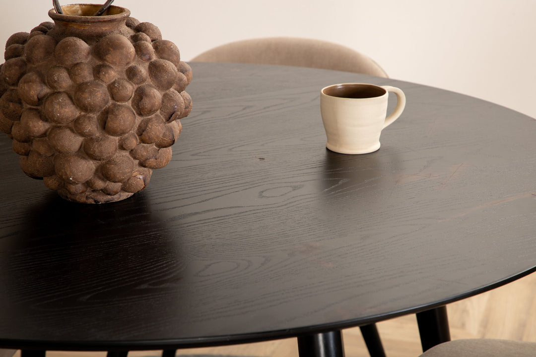 Venture Home Dipp Dining Table - 115cm - Black Veneer / All black legs +Velvet Stitches Chair - Black / Beige Fabric (Polyester linen )_4