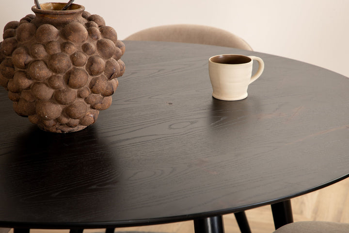 Venture Home Dipp Dining Table - 115cm - Black Veneer / All black legs +Velvet Stitches Chair - Black / Beige Fabric (Polyester linen )_4