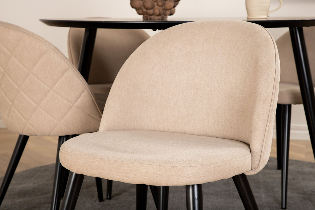 Venture Home Dipp Dining Table - 115cm - Black Veneer / All black legs +Velvet Stitches Chair - Black / Beige Fabric (Polyester linen )_4