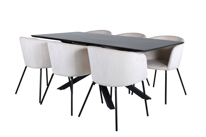 Venture Home Piazza Dining Table - Black / Black Veneer+Berit Chair - Black / Beige Velvet_6