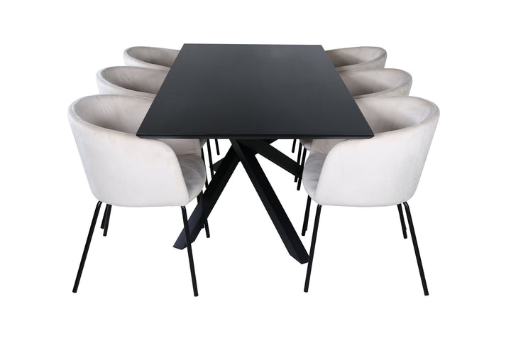 Venture Home Piazza Dining Table - Black / Black Veneer+Berit Chair - Black / Beige Velvet_6