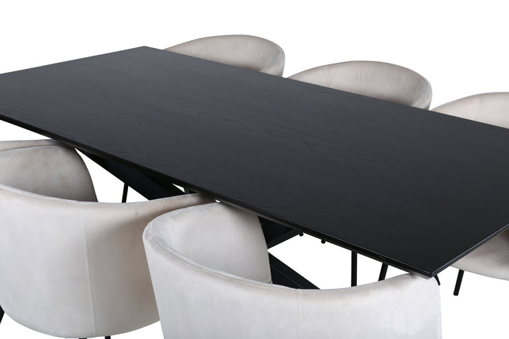 Venture Home Piazza Dining Table - Black / Black Veneer+Berit Chair - Black / Beige Velvet_6