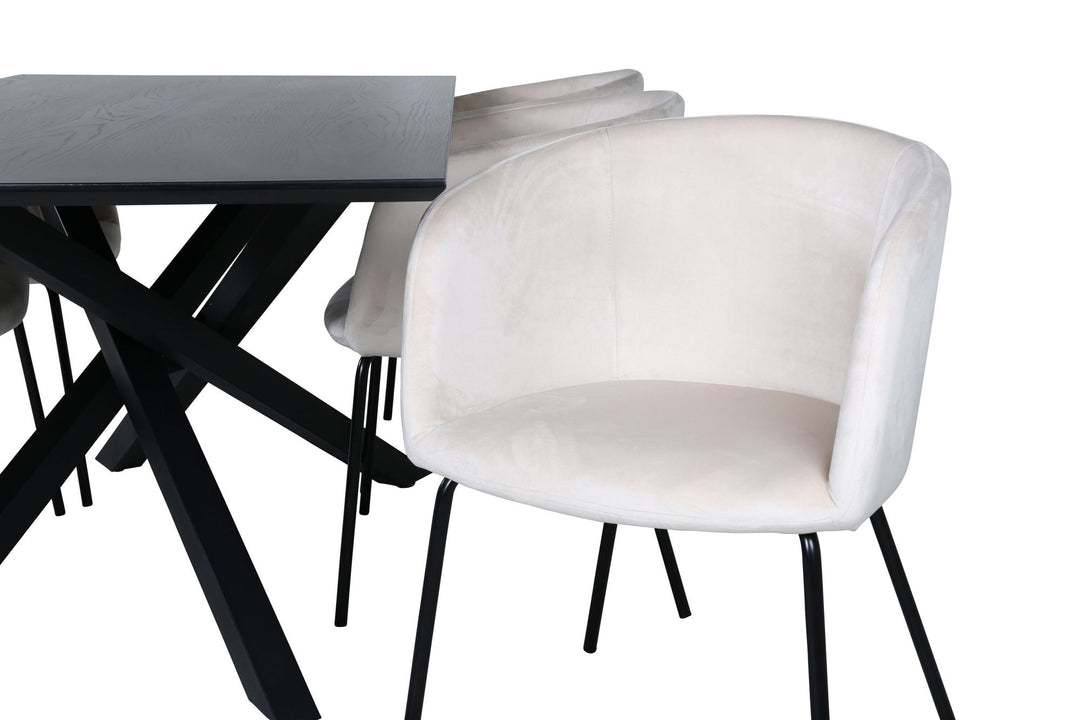 Venture Home Piazza Dining Table - Black / Black Veneer+Berit Chair - Black / Beige Velvet_6
