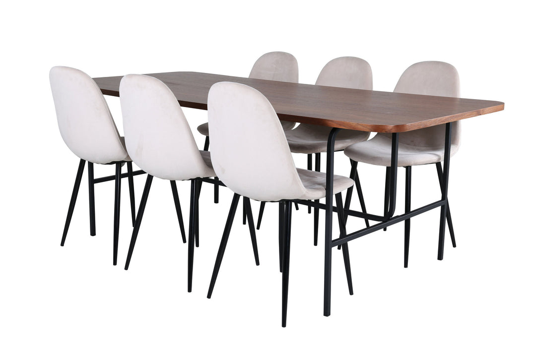 Venture Home Uno Dining Table - Black / Walnut Veneer+Polar Dining Chair- Black legs / Beige Velvet (ersätter 19902-880)_6