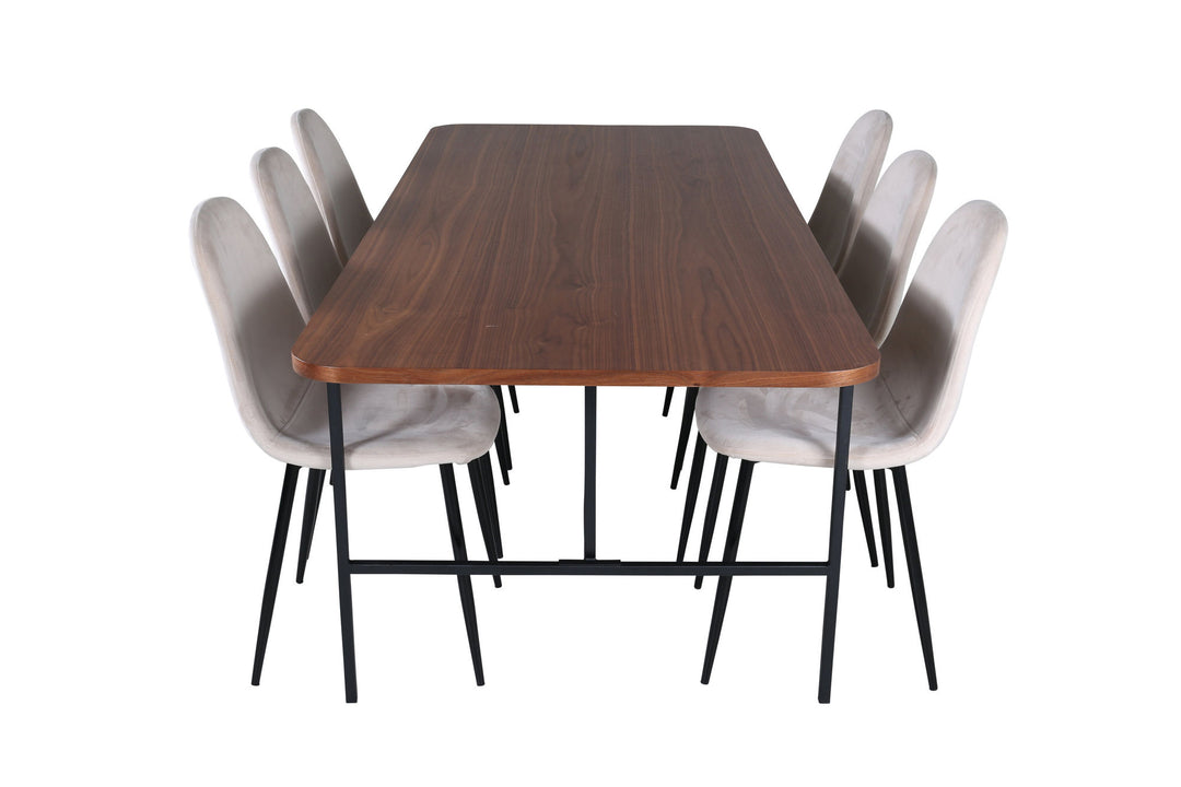 Venture Home Uno Dining Table - Black / Walnut Veneer+Polar Dining Chair- Black legs / Beige Velvet (ersätter 19902-880)_6