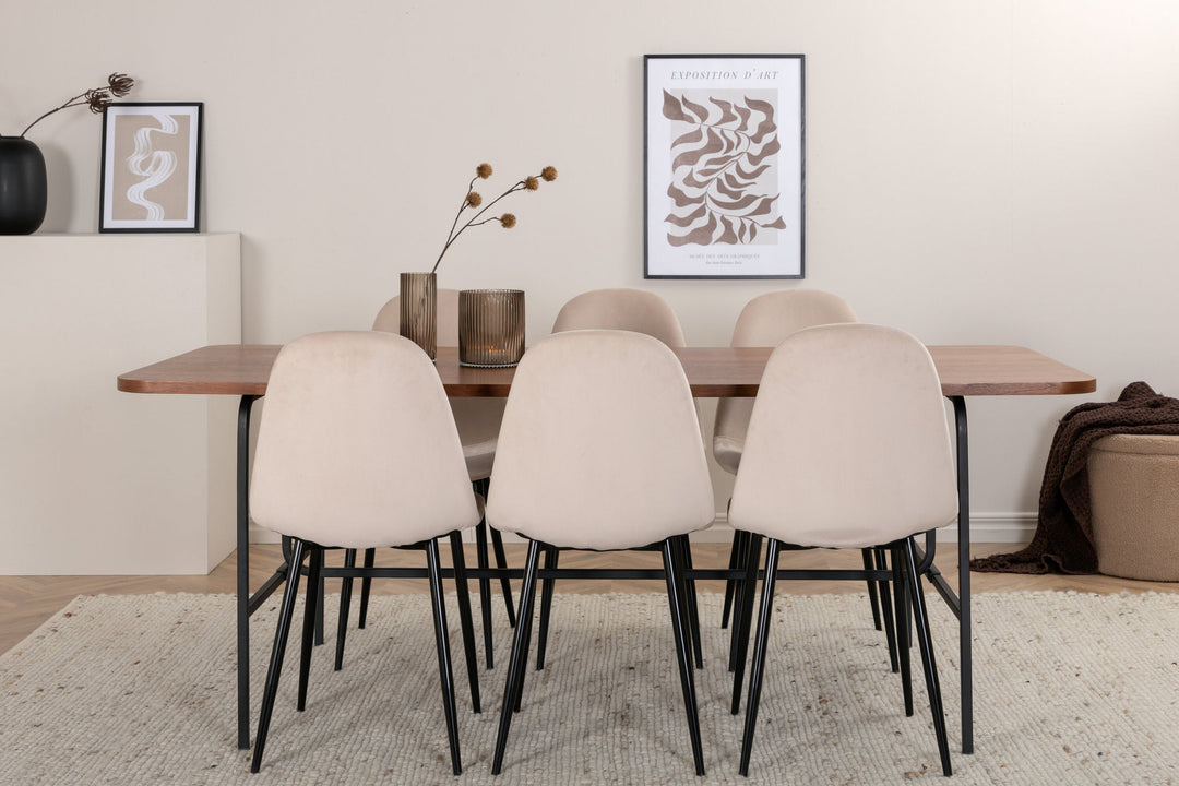 Venture Home Uno Dining Table - Black / Walnut Veneer+Polar Dining Chair- Black legs / Beige Velvet (ersätter 19902-880)_6