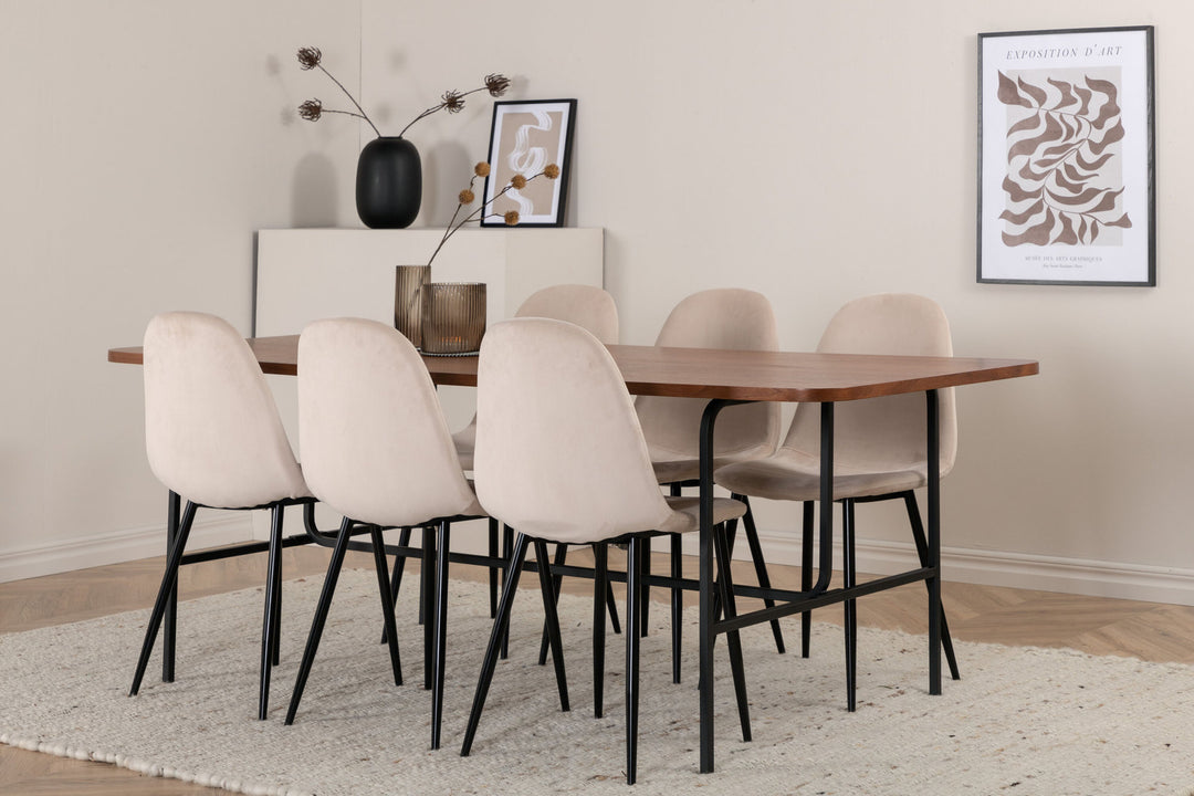 Venture Home Uno Dining Table - Black / Walnut Veneer+Polar Dining Chair- Black legs / Beige Velvet (ersätter 19902-880)_6