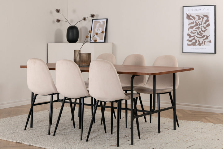 Venture Home Uno Dining Table - Black / Walnut Veneer+Polar Dining Chair- Black legs / Beige Velvet (ersätter 19902-880)_6