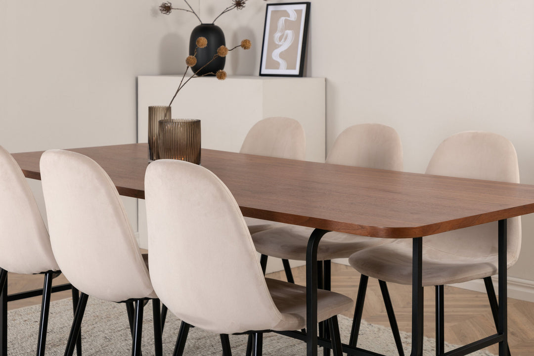 Venture Home Uno Dining Table - Black / Walnut Veneer+Polar Dining Chair- Black legs / Beige Velvet (ersätter 19902-880)_6
