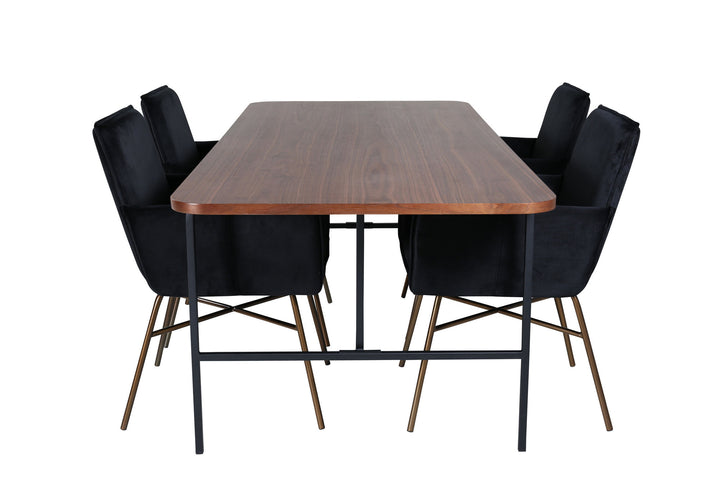Venture Home Uno Dining Table , Black Walnut Veneer+Petra Chair , Distressed Copper Black Velvet_4