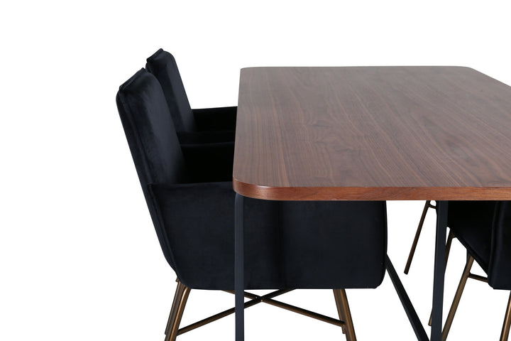 Venture Home Uno Dining Table , Black Walnut Veneer+Petra Chair , Distressed Copper Black Velvet_4