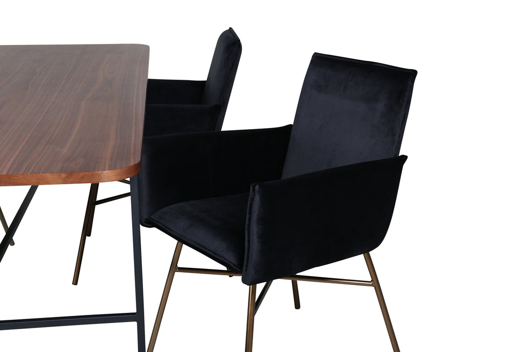 Venture Home Uno Dining Table , Black Walnut Veneer+Petra Chair , Distressed Copper Black Velvet_4