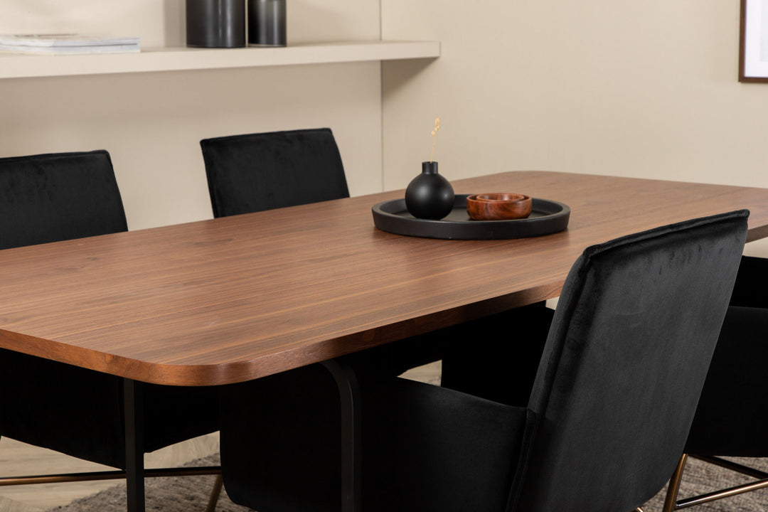 Venture Home Uno Dining Table , Black Walnut Veneer+Petra Chair , Distressed Copper Black Velvet_4