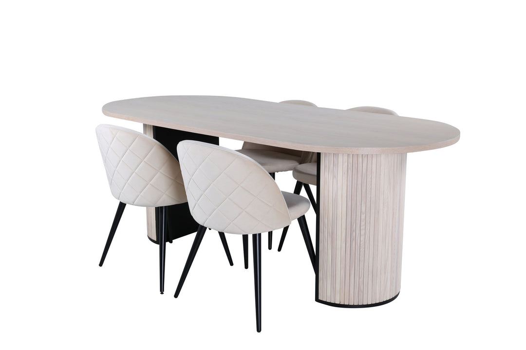 Venture Home Bianca Oval Dining Table , White Wash Black Veneer+Velvet Stitches Chair , Black Beige Velvet_4
