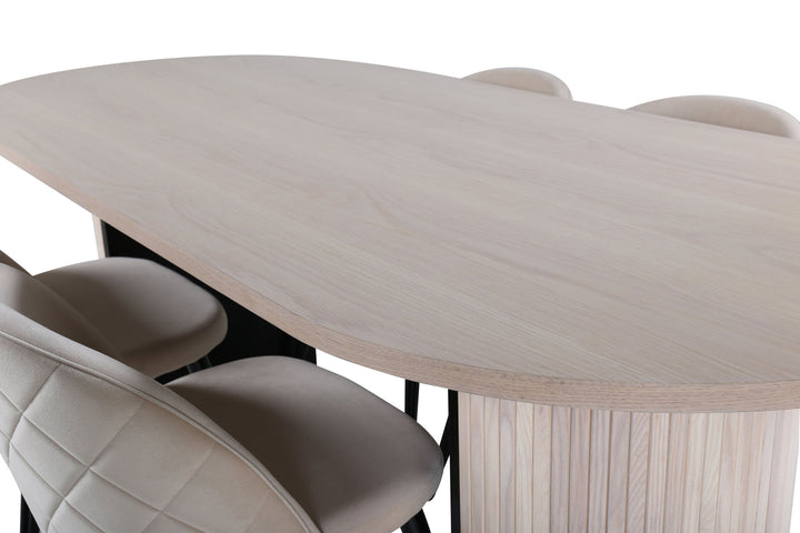 Venture Home Bianca Oval Dining Table , White Wash Black Veneer+Velvet Stitches Chair , Black Beige Velvet_4