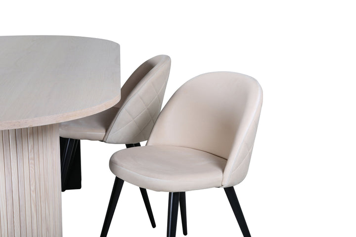 Venture Home Bianca Oval Dining Table , White Wash Black Veneer+Velvet Stitches Chair , Black Beige Velvet_4