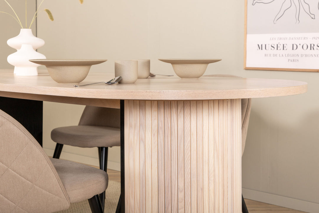 Venture Home Bianca Oval Dining Table , White Wash Black Veneer+Velvet Stitches Chair , Black Beige Velvet_4