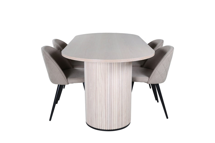 Venture Home Bianca Oval Dining Table , White Wash Black Veneer+Velvet Stitches Chair , Black Beige Fabric (Polyester linen )_4