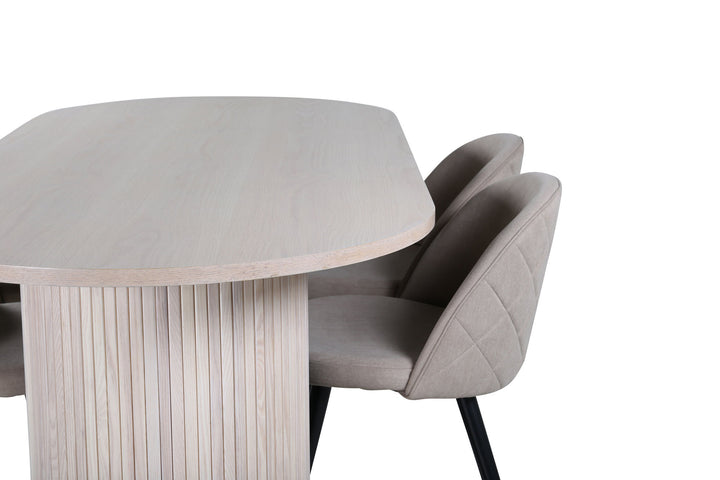 Venture Home Bianca Oval Dining Table , White Wash Black Veneer+Velvet Stitches Chair , Black Beige Fabric (Polyester linen )_4