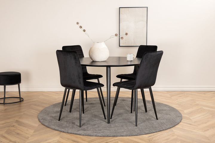 Venture Home Dipp Dining Table - 115cm - Black Veneer / All black legs +Windu Lyx Chair - Black / Black Velvet_4