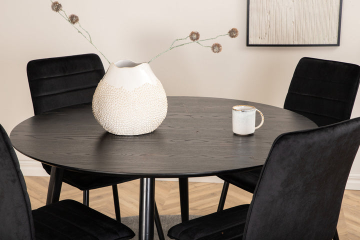 Venture Home Dipp Dining Table - 115cm - Black Veneer / All black legs +Windu Lyx Chair - Black / Black Velvet_4