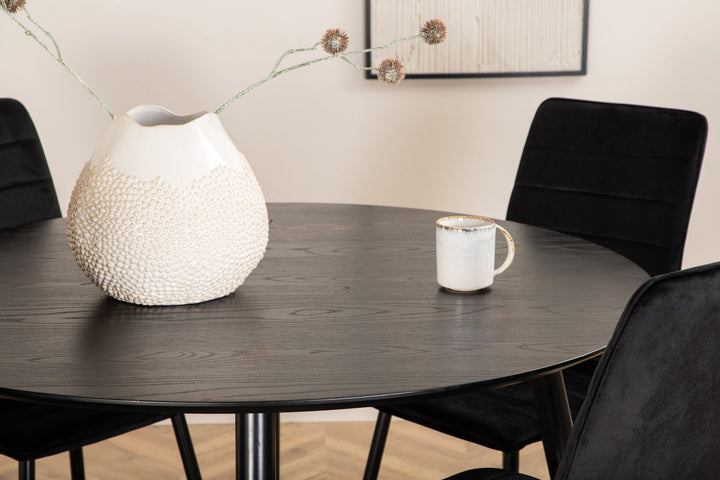 Venture Home Dipp Dining Table - 115cm - Black Veneer / All black legs +Windu Lyx Chair - Black / Black Velvet_4