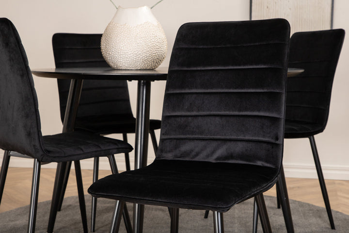 Venture Home Dipp Dining Table - 115cm - Black Veneer / All black legs +Windu Lyx Chair - Black / Black Velvet_4