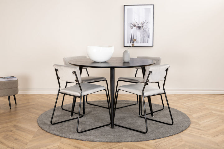 Venture Home Dipp Dining Table - 115cm - Black Veneer / All black legs +Kenth Chair - Black / Light Grey Velvet_4