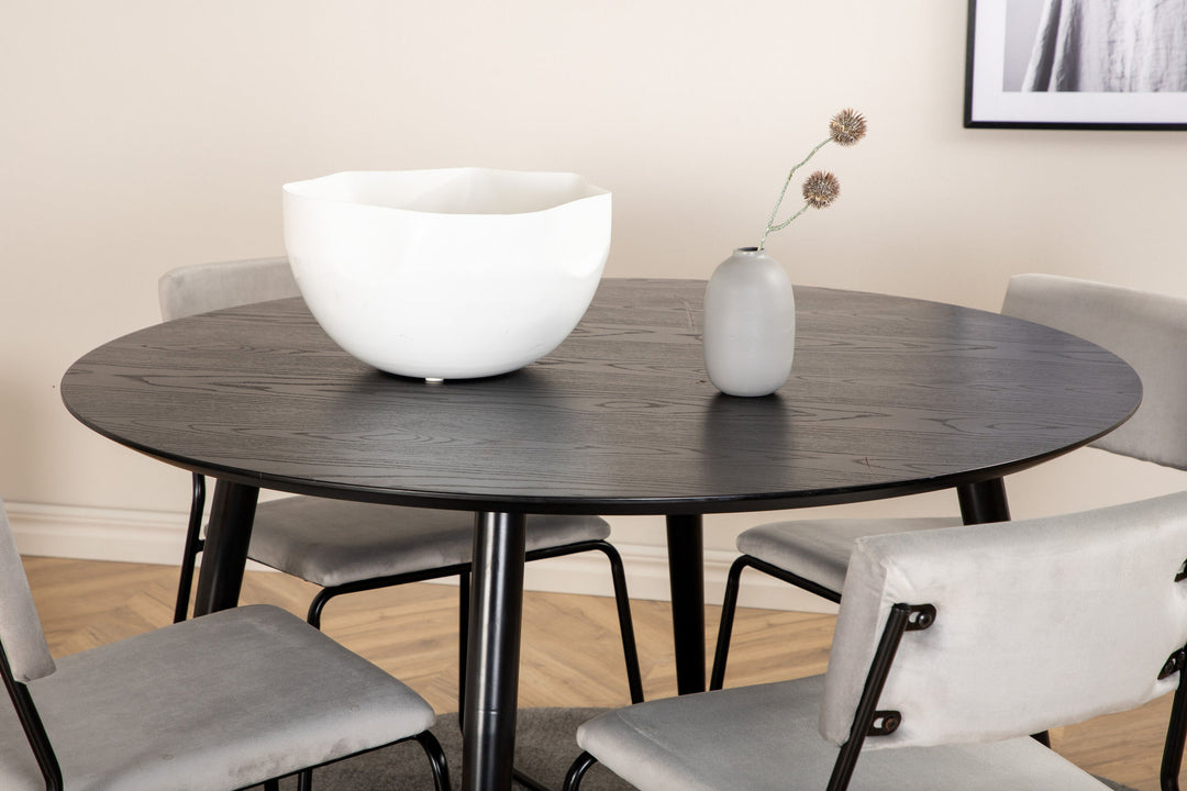 Venture Home Dipp Dining Table - 115cm - Black Veneer / All black legs +Kenth Chair - Black / Light Grey Velvet_4