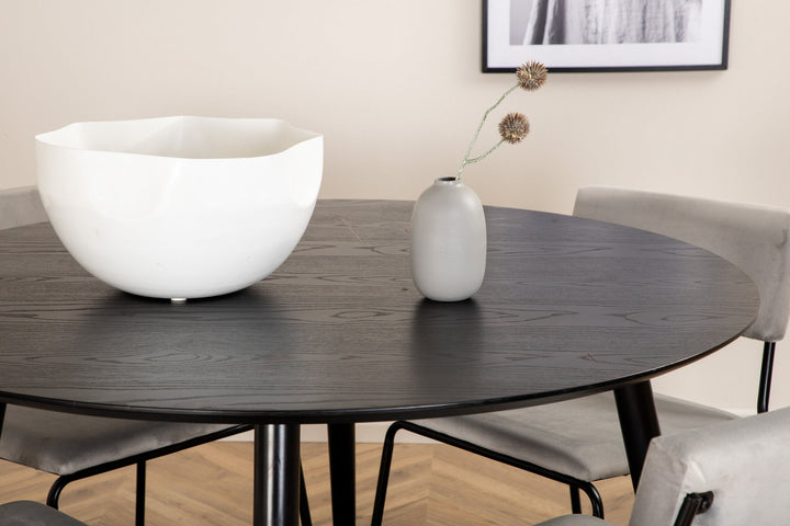 Venture Home Dipp Dining Table - 115cm - Black Veneer / All black legs +Kenth Chair - Black / Light Grey Velvet_4