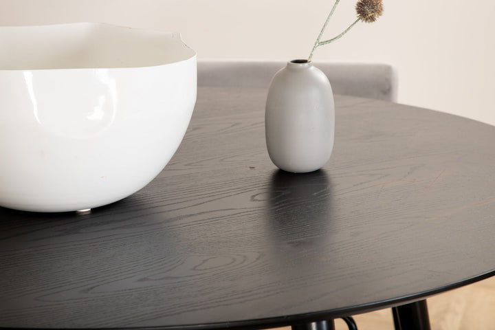 Venture Home Dipp Dining Table - 115cm - Black Veneer / All black legs +Kenth Chair - Black / Light Grey Velvet_4