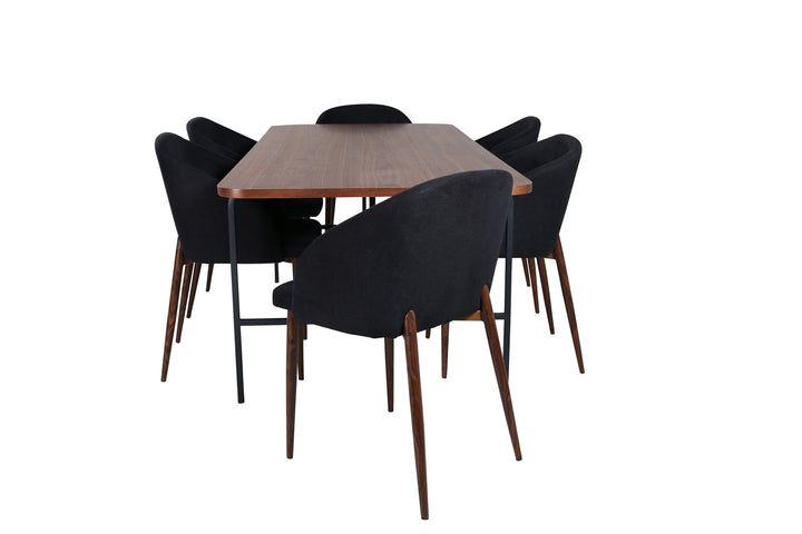 Venture Home Uno Dining Table , Black Walnut Veneer+Arch Dining Chair , Walnut Legs , Black Fabric_6