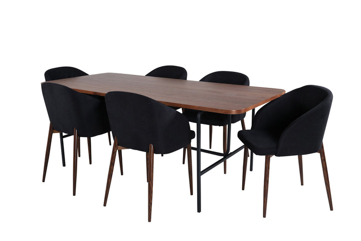 Venture Home Uno Dining Table , Black Walnut Veneer+Arch Dining Chair , Walnut Legs , Black Fabric_6