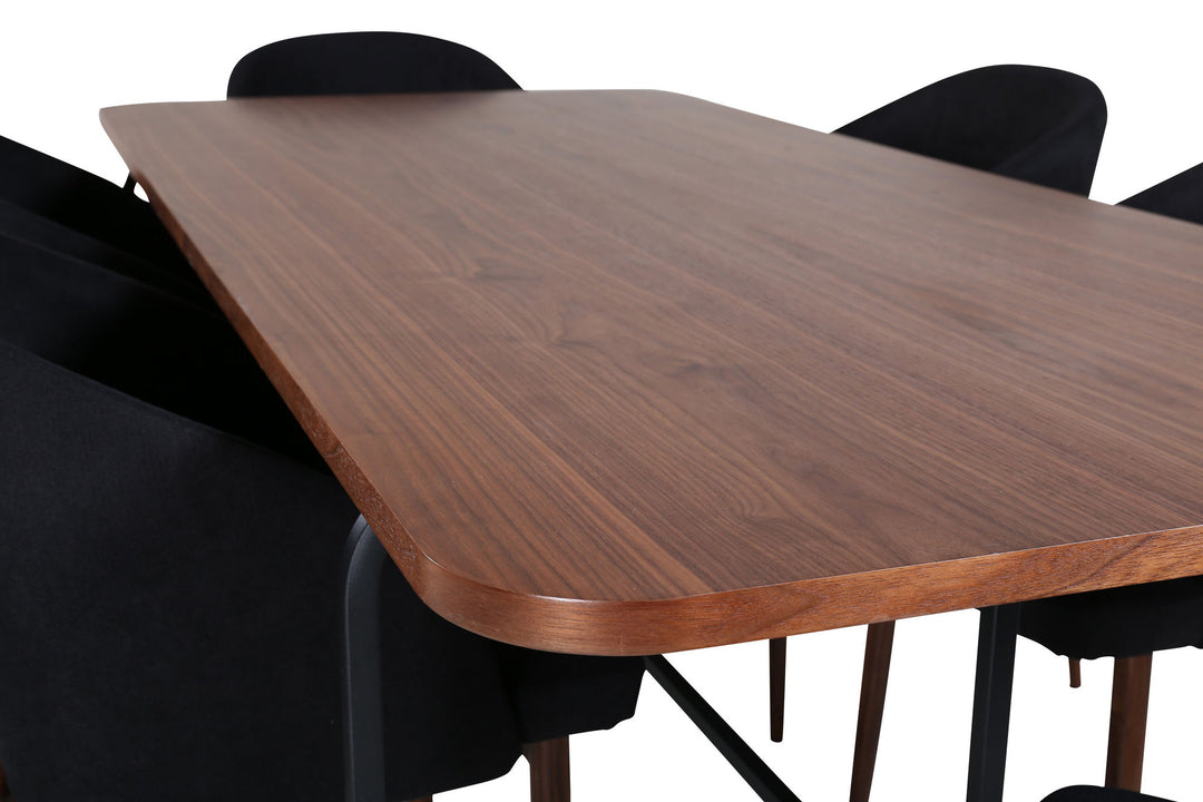 Venture Home Uno Dining Table , Black Walnut Veneer+Arch Dining Chair , Walnut Legs , Black Fabric_6