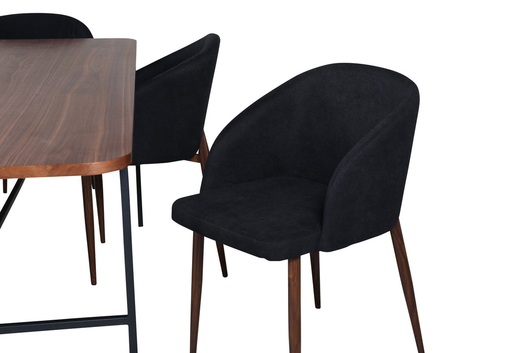 Venture Home Uno Dining Table , Black Walnut Veneer+Arch Dining Chair , Walnut Legs , Black Fabric_6