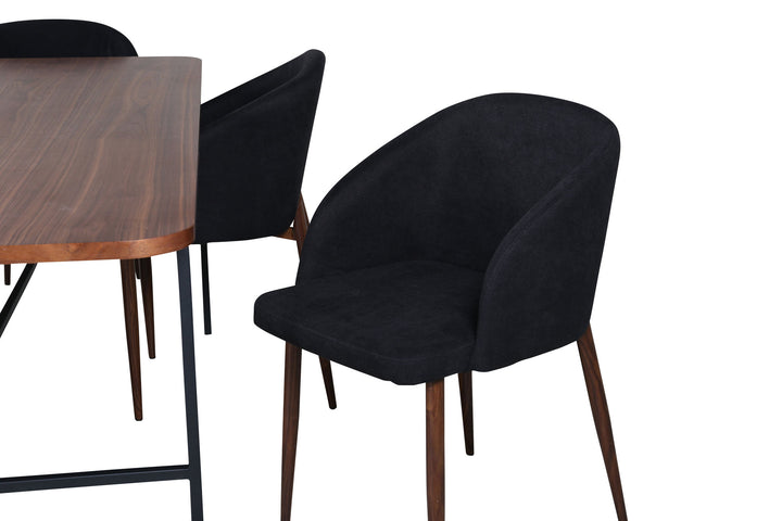 Venture Home Uno Dining Table , Black Walnut Veneer+Arch Dining Chair , Walnut Legs , Black Fabric_6