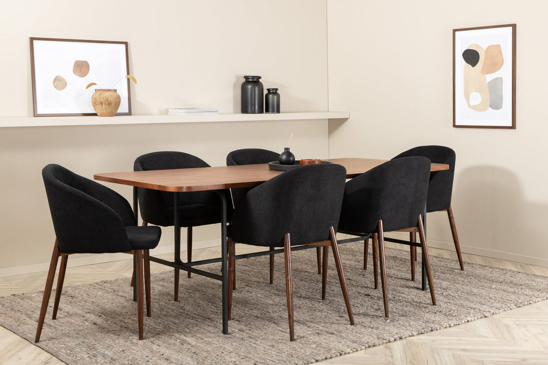 Venture Home Uno Dining Table , Black Walnut Veneer+Arch Dining Chair , Walnut Legs , Black Fabric_6