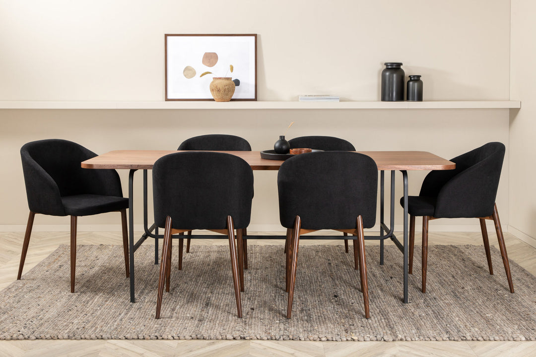 Venture Home Uno Dining Table , Black Walnut Veneer+Arch Dining Chair , Walnut Legs , Black Fabric_6