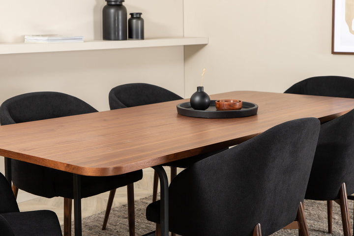 Venture Home Uno Dining Table , Black Walnut Veneer+Arch Dining Chair , Walnut Legs , Black Fabric_6