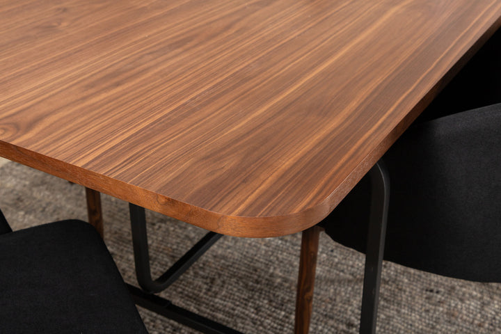 Venture Home Uno Dining Table , Black Walnut Veneer+Arch Dining Chair , Walnut Legs , Black Fabric_6